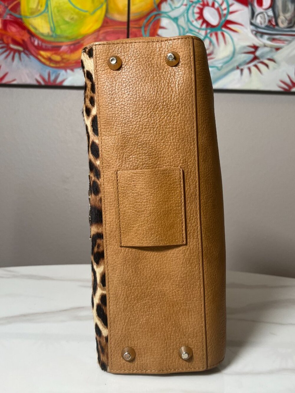 Elaine Turner Celeste Cheetah Haircalf Bamboo Convertible Satchel Backpack - Picture 8 of 16